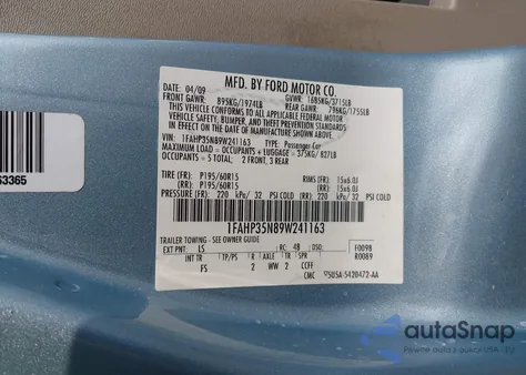 2009 Ford Focus Se z USA, uszkodzony, nr VIN 1FAHP35N89W241163